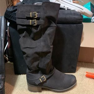 Dark brown suede boots